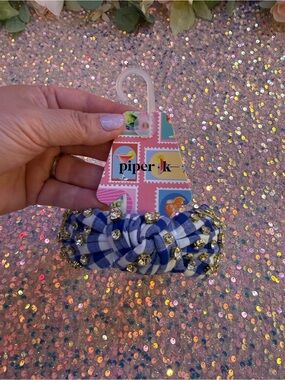 NWT Piper K 💙 Jeweled Blue and White Gingham Knotted Headband 😍